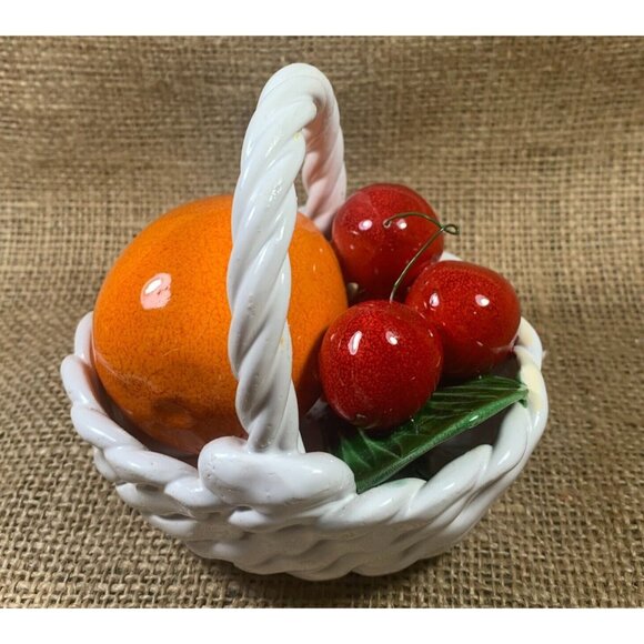 Capodimonte Ceramic Fruit Basket Laced Oval Vintage 4" Cherries & Orange - Picture 4 of 11